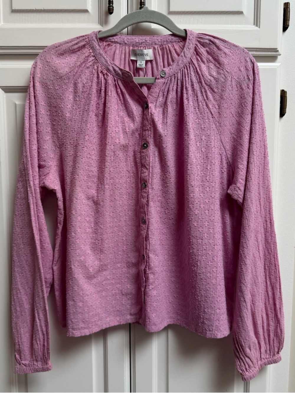 NWT Evereve 100% Cotton Gauzy Button Front Blouse Lilac Purple Pink Size Small